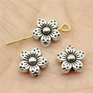 30 Tibetan Flower Charms 9X9X5Mm Beads For Jewelry Making