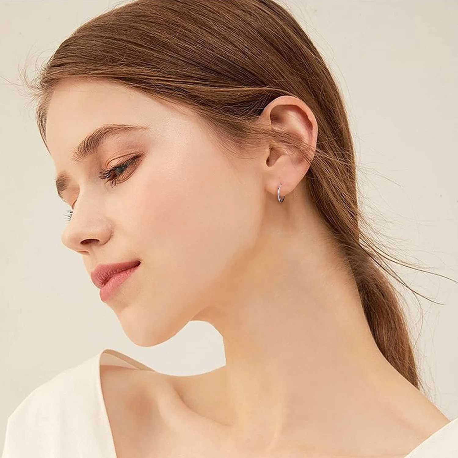 AoedeJ 925 Sterling Silver Hoop Earrings, High Polished Round Tiny Click-Top Hoop Earrings, Small Clasp Hoop Piercing Earrings