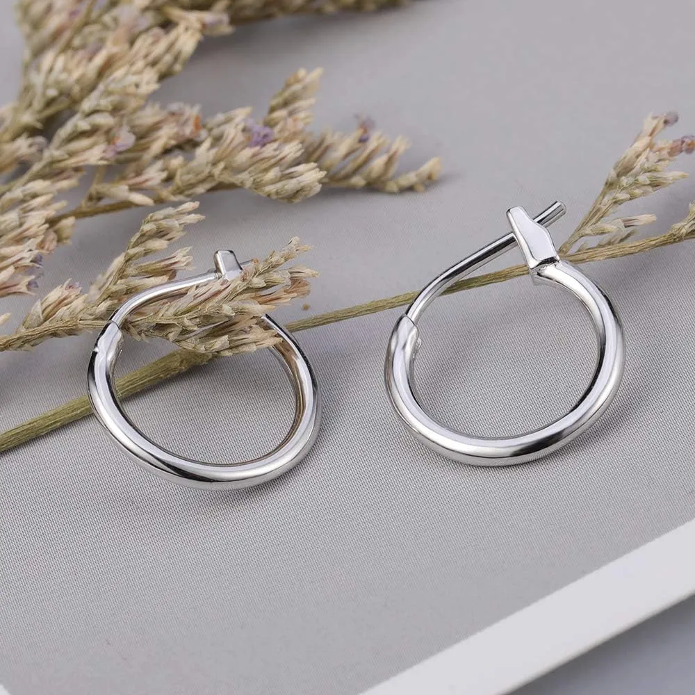 AoedeJ 925 Sterling Silver Hoop Earrings, High Polished Round Tiny Click-Top Hoop Earrings, Small Clasp Hoop Piercing Earrings