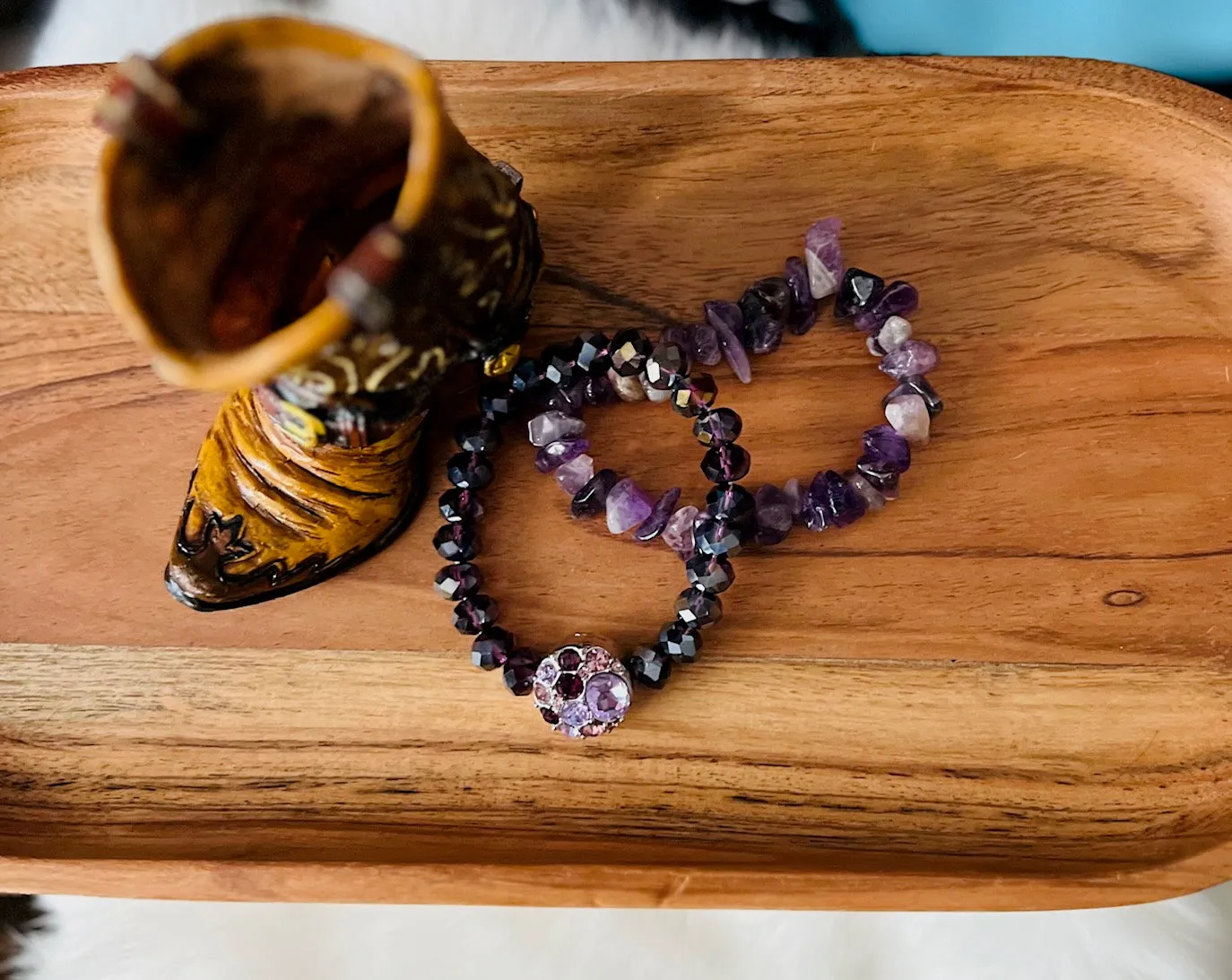 Deep Purple Druzy Double Stack Glam Stretch Bracelets