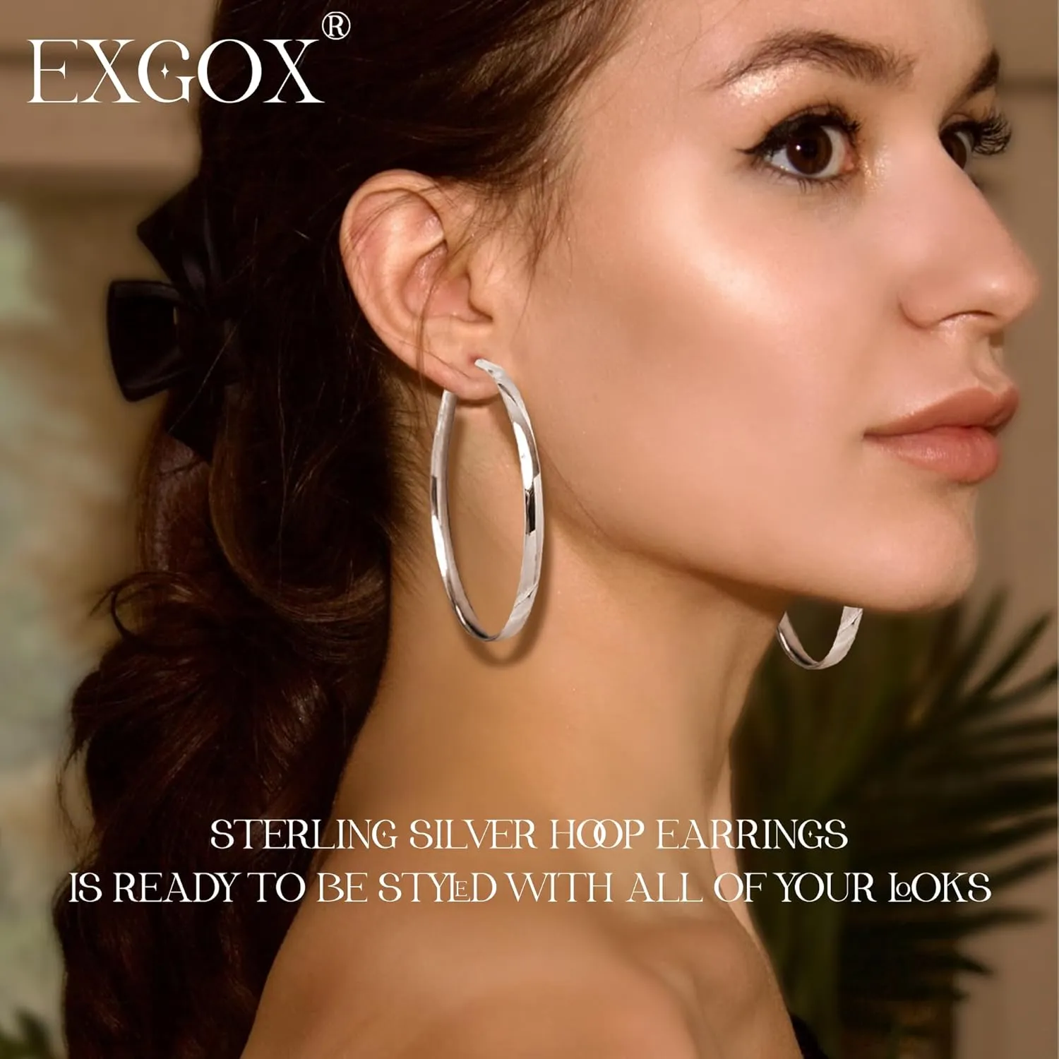 EXGOX 5mm Wide Gold Hoop Earrings for Women,Sterling Silver Hoop Earrings Large Silver Hoop Earrings Hypoallergenic Lightweight 14K Real Gold Plated Big Hoop Earrings for Women 30/40/50/60/70mm