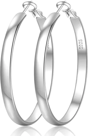 EXGOX 5mm Wide Gold Hoop Earrings for Women,Sterling Silver Hoop Earrings Large Silver Hoop Earrings Hypoallergenic Lightweight 14K Real Gold Plated Big Hoop Earrings for Women 30/40/50/60/70mm