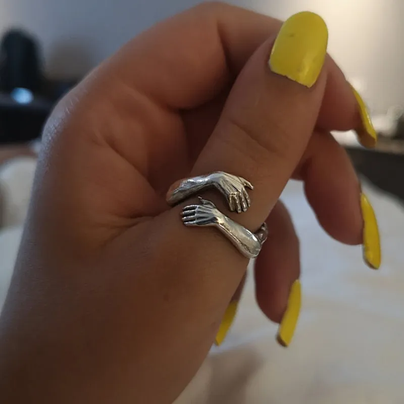 Gothic Hug Muscle Hands Rings Adjustable Open Cuff Ring Couple Rings