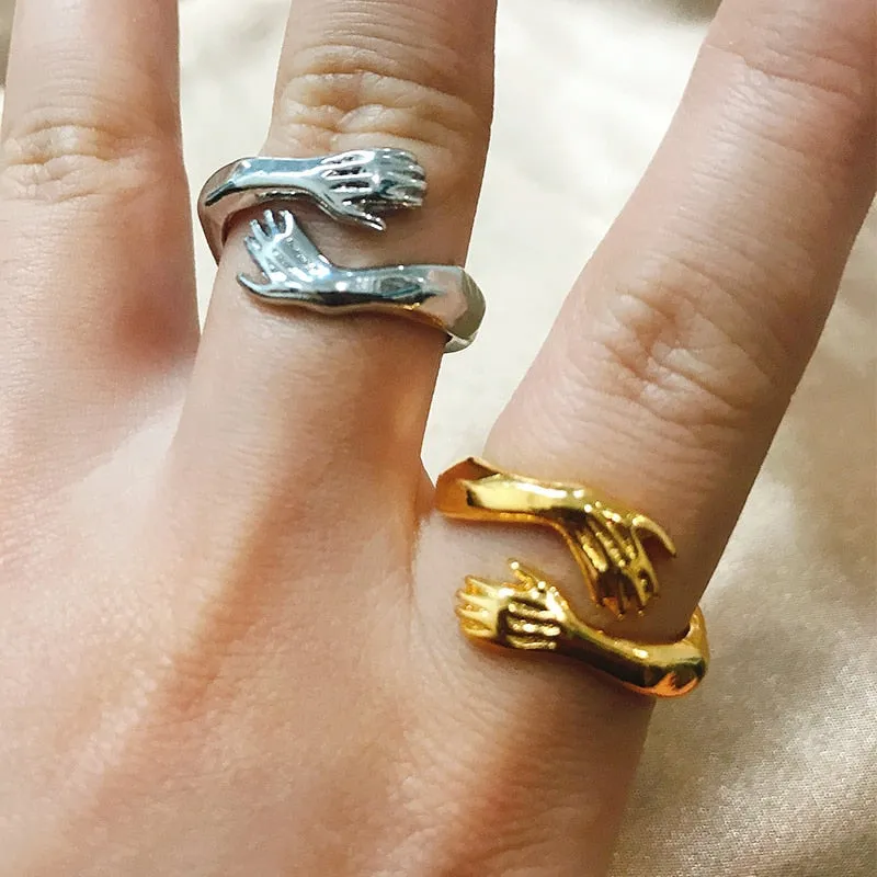 Gothic Hug Muscle Hands Rings Adjustable Open Cuff Ring Couple Rings