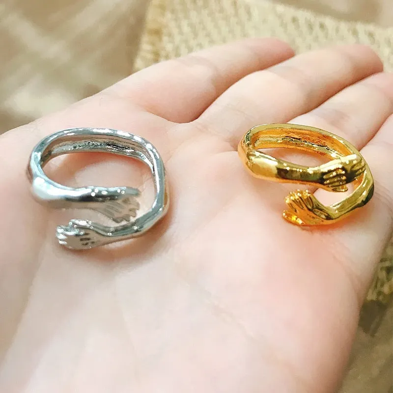 Gothic Hug Muscle Hands Rings Adjustable Open Cuff Ring Couple Rings