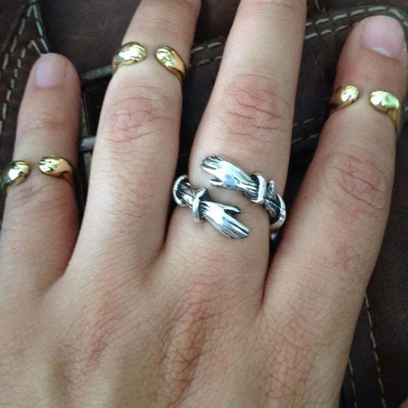 Gothic Hug Muscle Hands Rings Adjustable Open Cuff Ring Couple Rings