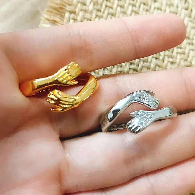 Gothic Hug Muscle Hands Rings Adjustable Open Cuff Ring Couple Rings
