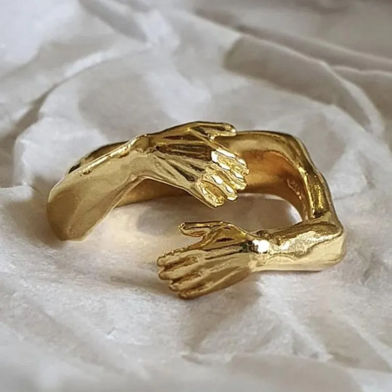 Gothic Hug Muscle Hands Rings Adjustable Open Cuff Ring Couple Rings