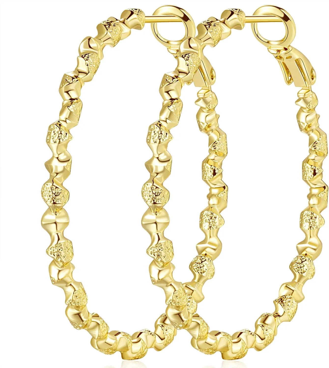Hoop Earrings 14K Gold Hoops Large Gold Hoop Earrings for Women Twisted 14K Earring 40mm*3mm