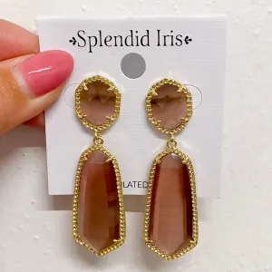 Long Double Drop Stone Stud Earrings Lavender