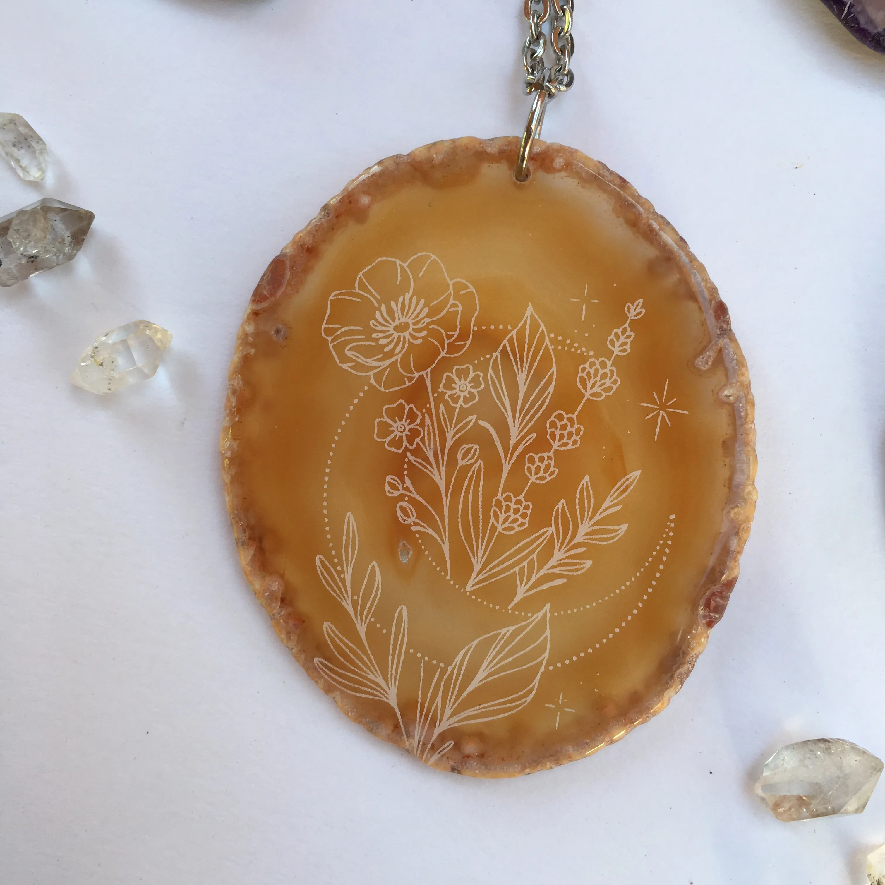 Moon Blooms Anemone Flower Agate Slice Pendant Necklace - Flower Essence Collection