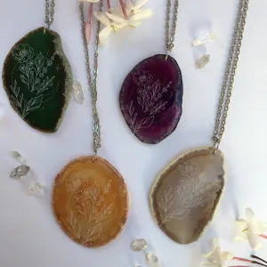 Moon Blooms Anemone Flower Agate Slice Pendant Necklace - Flower Essence Collection