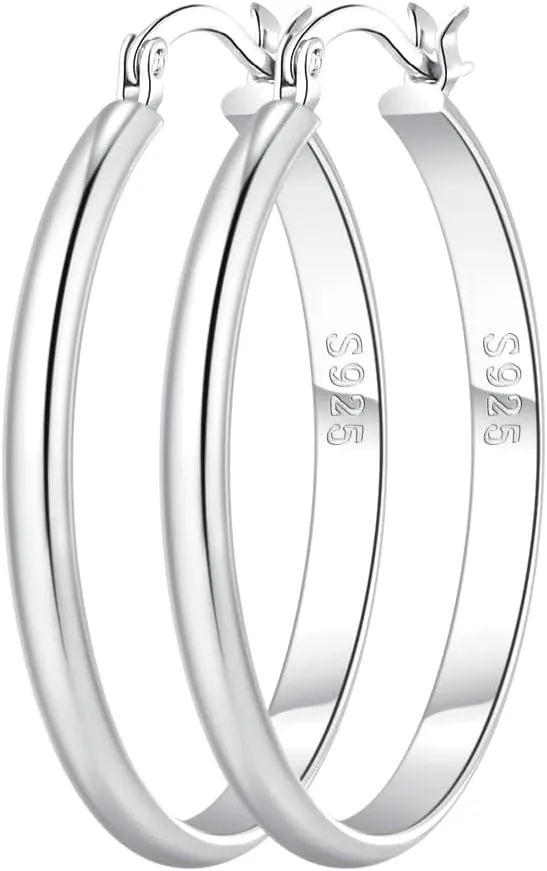 OOOPEL 3mm Wide Large Gold/Silver Hoop Earrings Sterling Silver Hoop Earrings For Women Big Gold Hoops Hypoallergenic 925 Sterling Sliver Earrings Hoops 30/40/50/60mm