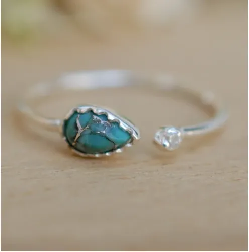 Pietra Adjustable Ring- Silver/Copper Turquoise