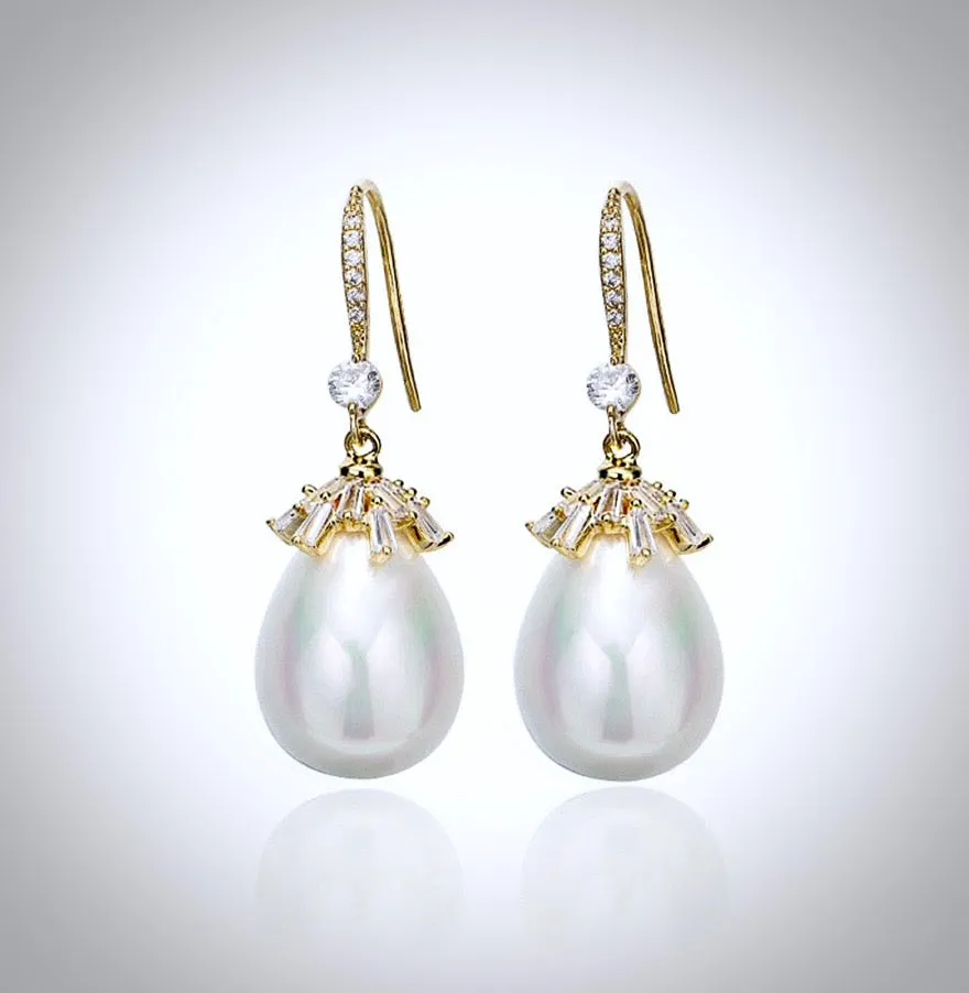 "Dora" - Bohemian Gold Pearl Bridal Earrings - Available in Gold and Silver
