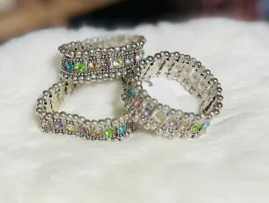 Sandra Ling - Pastel Crystal Cuff /Multi Stone Stretch Bracelet