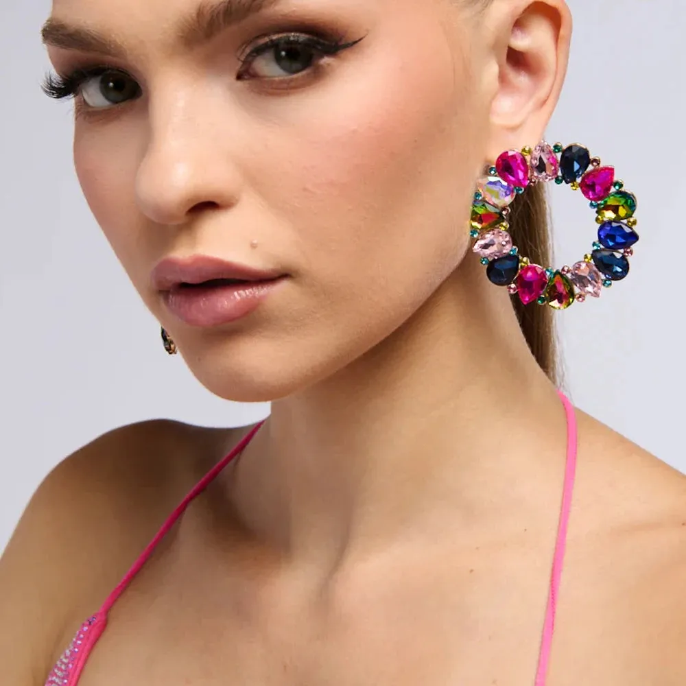 Statement Colorful Water Drop Hoop Earrings