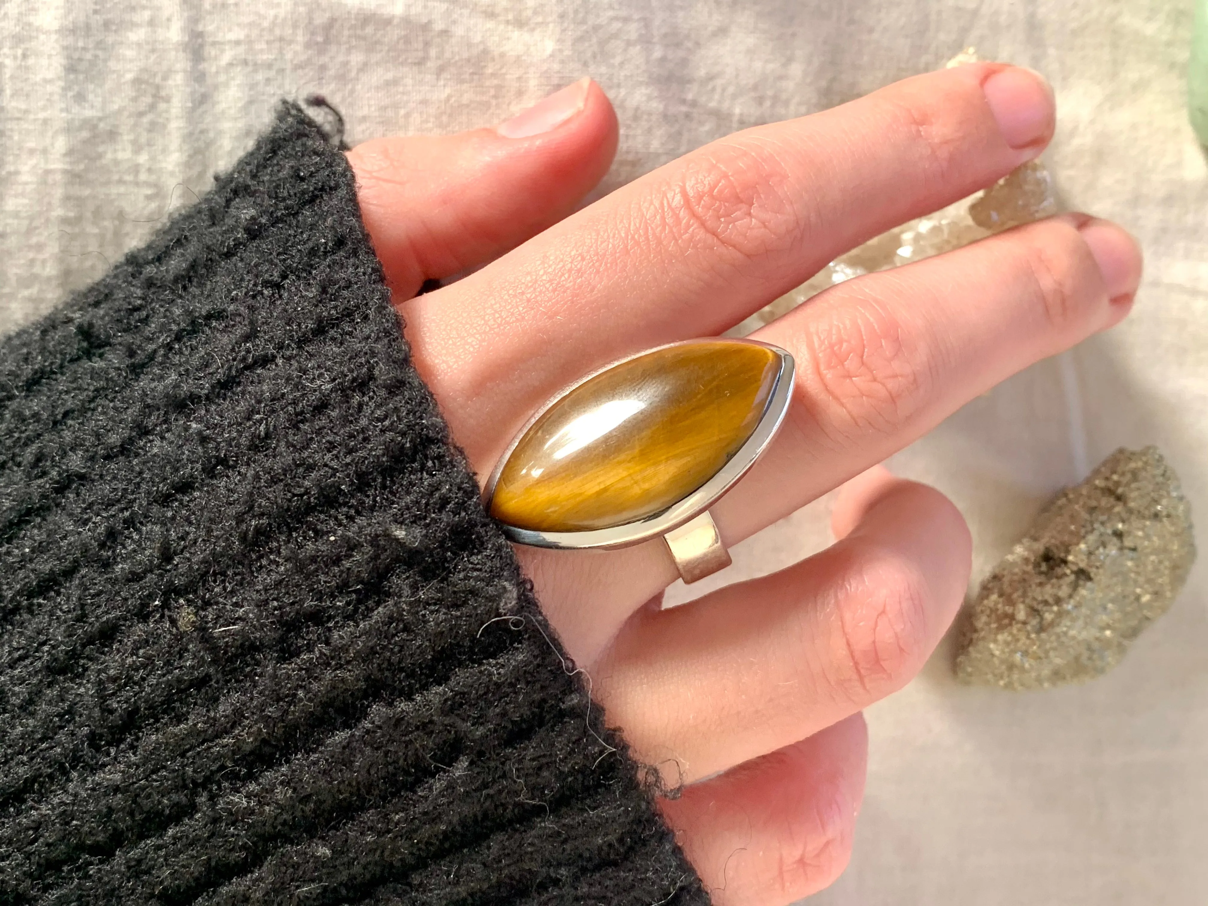 Tiger’s Eye Adjustable Ring - Marquise