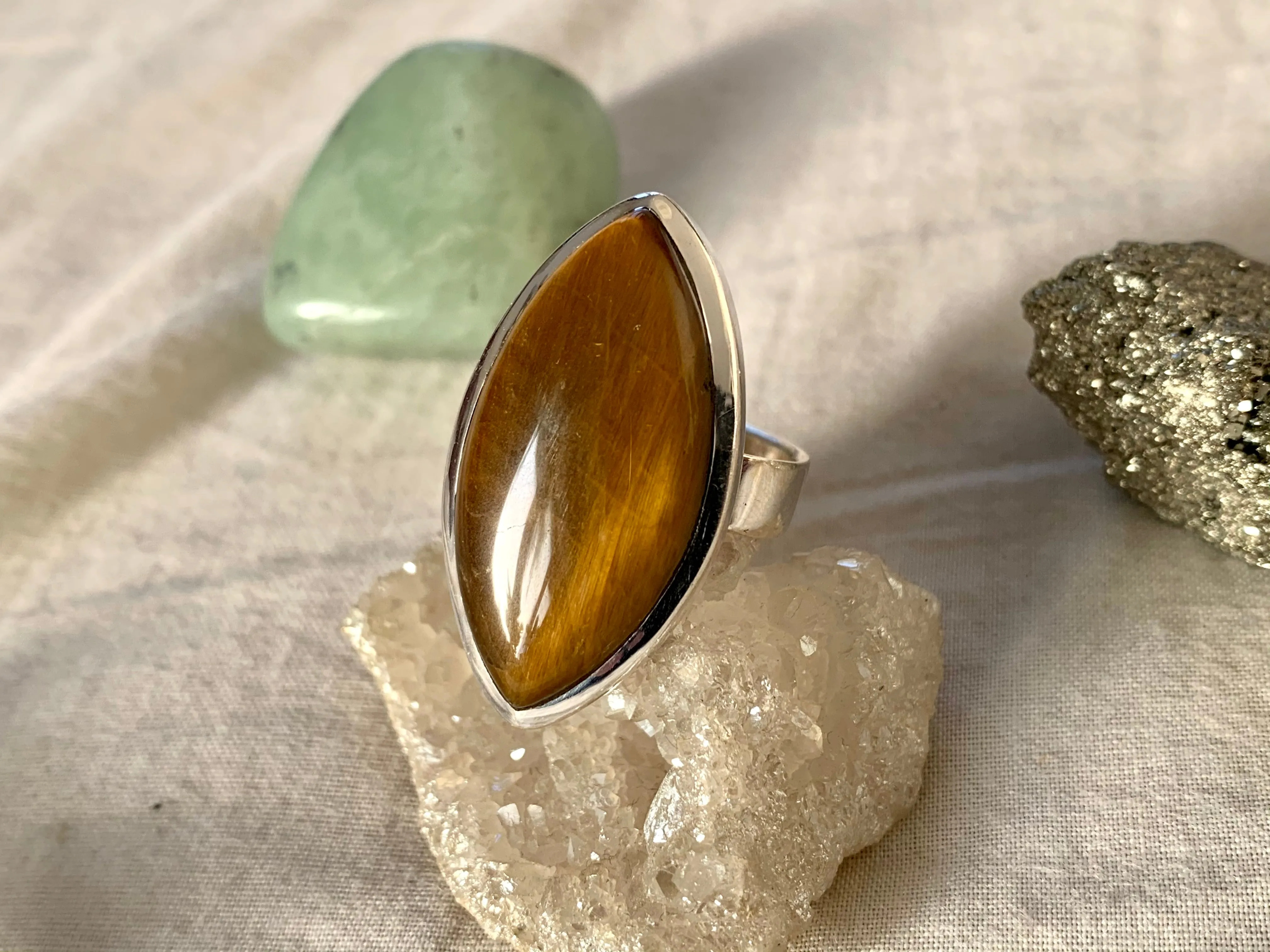 Tiger’s Eye Adjustable Ring - Marquise