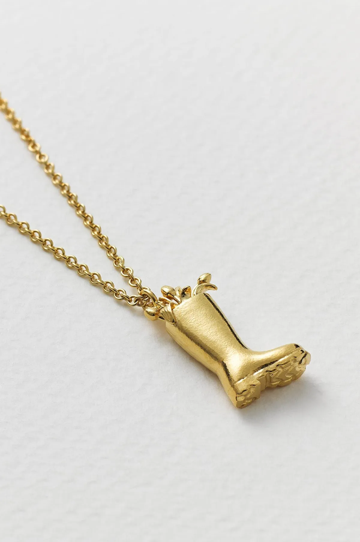 Tulip Filled Wellington Boot Necklace Gold
