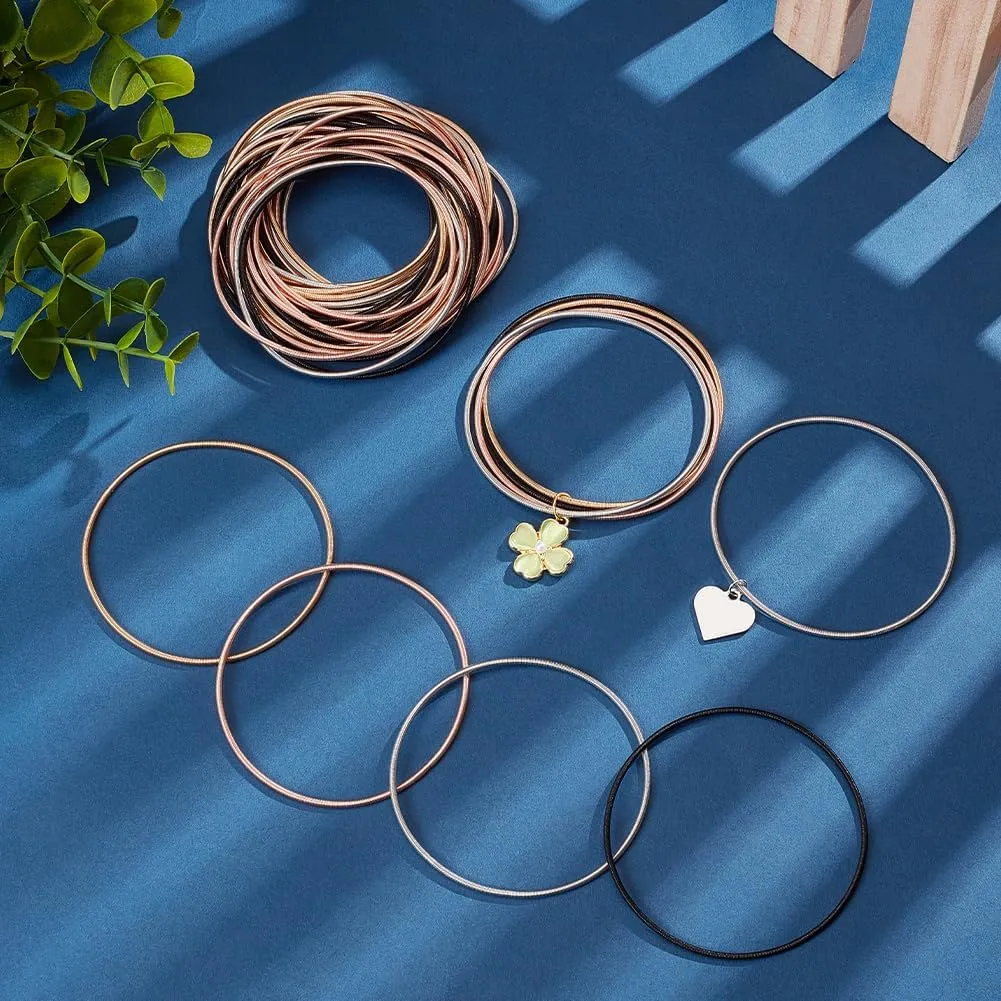 UNICRAFTALE 60pcs 4 Colors Guitar String Bracelets 2.3 inch Flexible Steel Wire Layered Bracelet Minimalist Stretch Bracelets Stackable Wearing Wrap Bracelet Jewelry Gift
