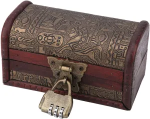 Vintage Small Jewelry Boxes with Lock, Wooden European Style Jewelry Organizer for Bracelets, Earrings, Pendants and Brooches (With combination lock small)