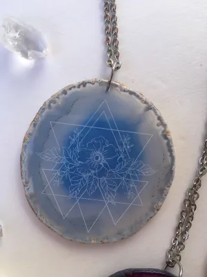 Wild Geometry Anemone Flower Agate Slice Pendant Necklace - Flower Essence Collection
